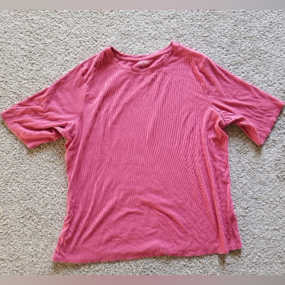 Pink/coral Nine West soft spun short sleeve ribbed top